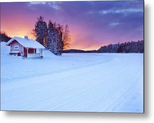 Scenics Metal Print featuring the photograph Cottage Along A Frozen Lake In Winter by Sara winter