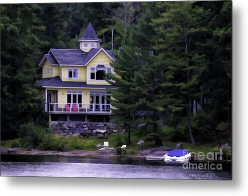 Cottage Metal Print featuring the photograph Cottage On A River - painterly by Les Palenik