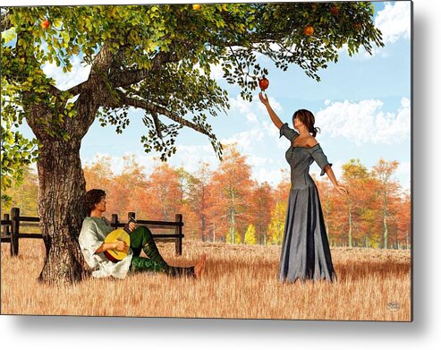 Couple At The Apple Tree Metal Print featuring the digital art Couple at the Apple Tree by Daniel Eskridge