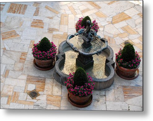 Mission Inn Metal Print featuring the photograph Courtyard Rippling Water by Amy Fose