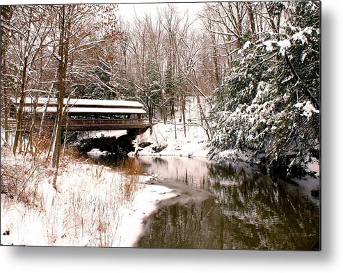 Covered Bridge Metal Print featuring the photograph Covered In Snow by Michelle Joseph-Long