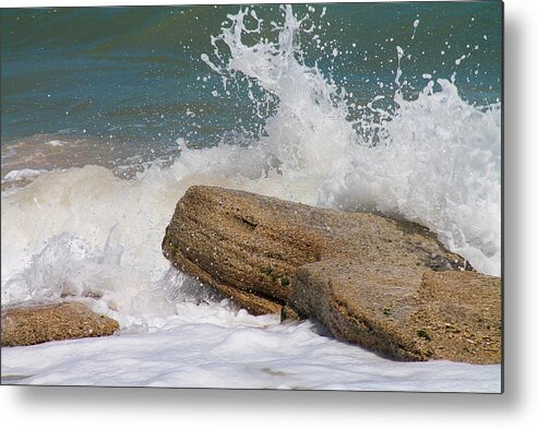 Water Metal Print featuring the photograph Crashing on Coquina by Jessica Brown