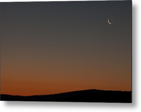 Moon Metal Print featuring the photograph Crescent Moon at Sunrise by Laura Tucker