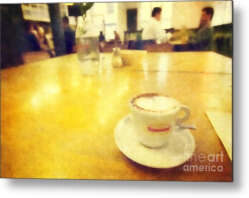 Cup Metal Print featuring the digital art Cup of Cappuccino at Journal Canteen on Flinders Lane Melbourne by Beverly Claire Kaiya