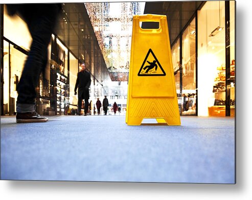 Crowd Metal Print featuring the photograph Danger Sign In A Shopping Mall by Bertlmann