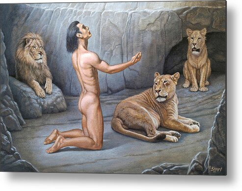 Figure Metal Print featuring the painting Daniel in the Lion's Den by Paul Krapf