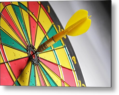 Scoring Metal Print featuring the photograph Dart On A Dartboard by Visage