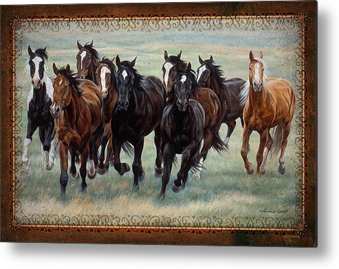 Michelle Grant Metal Print featuring the painting Deco Horses by JQ Licensing
