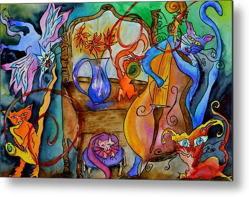 Cats Metal Print featuring the painting Demon Cats by Beverley Harper Tinsley