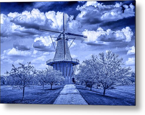 Art Metal Print featuring the photograph deZwaan Holland Windmill in Delft Blue by Randall Nyhof