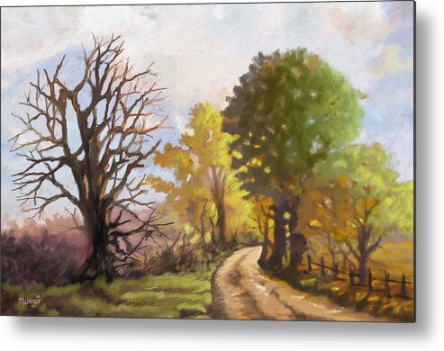 Landscape Metal Print featuring the painting Dirt road to some place by Anthony Mwangi