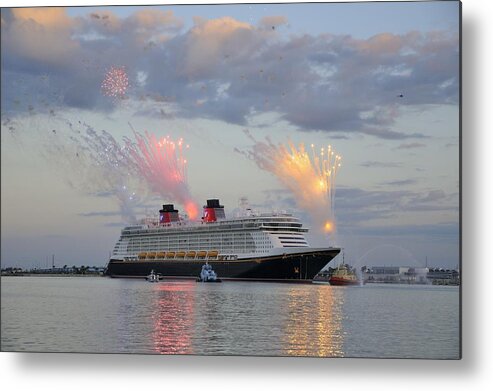 Disney Metal Print featuring the photograph Disney Fantasy and fireworks by Bradford Martin