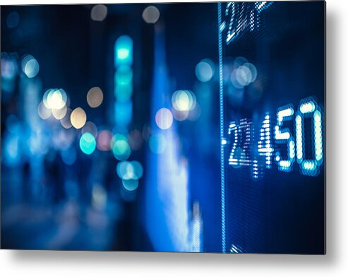 Financial Figures Metal Print featuring the photograph Display Stock Market Numbers And Graph by Nikada
