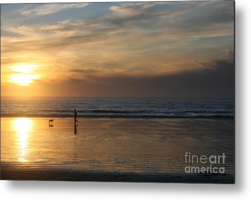 Donley Metal Print featuring the photograph Dog and Man on The Beach by Ian Donley