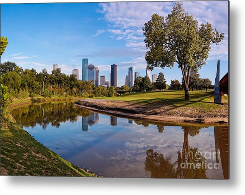 Downtown Metal Print featuring the photograph Downtown Houston Panorama from Buffalo Bayou Park by Silvio Ligutti