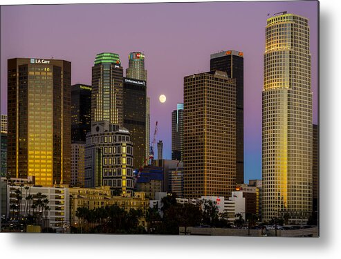 California Metal Print featuring the photograph Downtown Los Angeles Moonrise by Joe Doherty