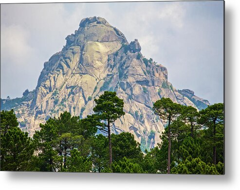 Alta Rocca Metal Print featuring the photograph Dramatic Mountain Peak Fringed By Forest by Chris Caldicott