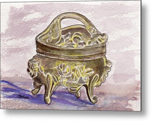 Antique Box To Hold Treasures On A Woman's Dresser Metal Print featuring the painting Dresser Treasure Box by Julie Maas