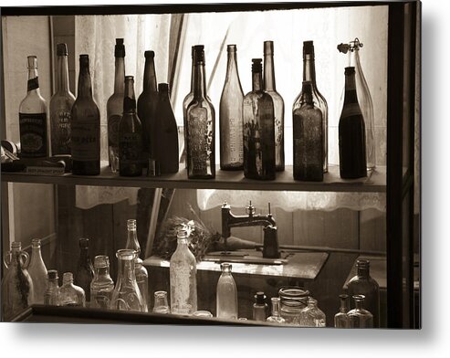 Antique Bottles Metal Print featuring the photograph Drink and Sew by Jim Snyder