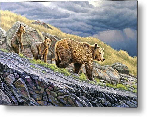Wildlife Metal Print featuring the painting Dunraven Pass Grizzly Family by Paul Krapf
