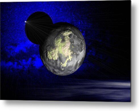 Planetary Fantasy Metal Print featuring the digital art Eclipse and The Milky Way by Juana Maria Garcia-Domenech