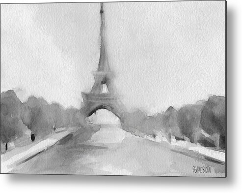 Paris Metal Print featuring the painting Eiffel Tower Watercolor Painting - Black and White by Beverly Brown Prints