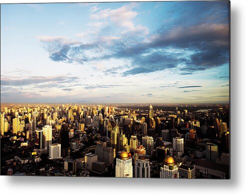 City Metal Print featuring the photograph Elevated View Over City At Sunset by Gary Yeowell