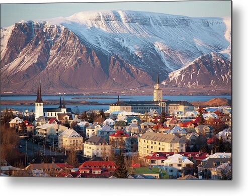 Snow Metal Print featuring the photograph Elevated View Over Reykjavik, Iceland by Travelpix Ltd