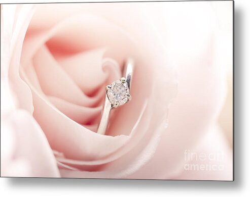 Ring Metal Print featuring the photograph Engagement ring in pink rose by Jelena Jovanovic