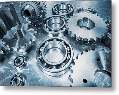 Ball-bearings Metal Print featuring the photograph Engineering Gears And Bearings by Christian Lagereek