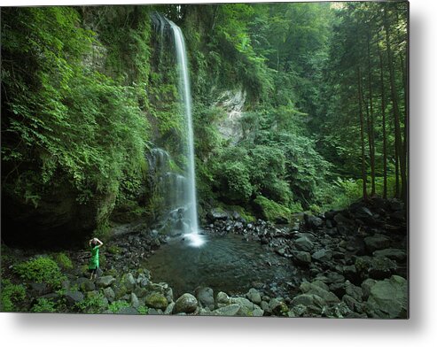Scenics Metal Print featuring the photograph Enjoying A Waterfall In Lush Forest by Ippei Naoi