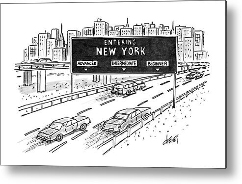 Auto Metal Print featuring the drawing Entering New York: Beginner by Tom Cheney