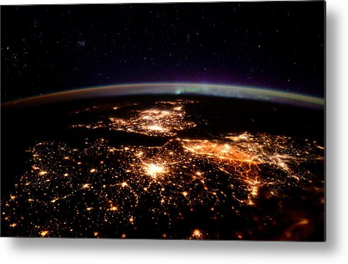 Satellite Image Metal Print featuring the photograph Europe At Night, Satellite View by Science Source