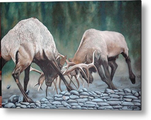 Elk Metal Print featuring the painting Face to Face by Jean Yves Crispo
