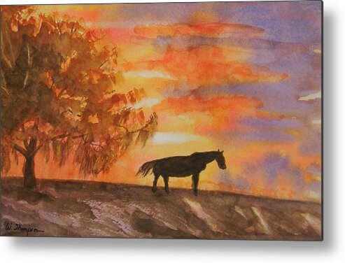 Fall Shady Road Sunset Metal Print featuring the painting Fall Shady Road Sunset by Warren Thompson