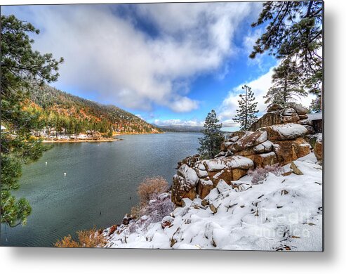 Fall Metal Print featuring the photograph Fall Snow Storm at Big Bear Lake by Eddie Yerkish