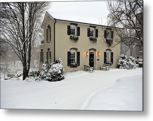 Www.harperandharperphotography.com Metal Print featuring the photograph Falls Cottage During Snow in Downtown Greenville SC by Willie Harper