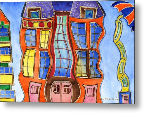 Art Metal Print featuring the painting Fanciful Wavy House Painting by Lenora De Lude
