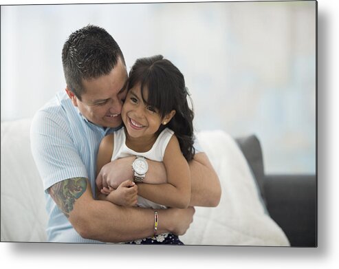 Adolescence Metal Print featuring the photograph Father Giving His Daughter a Hug by FatCamera