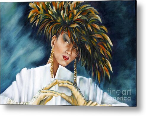 Feathers Metal Print featuring the painting Feather Lady by Myra Goldick
