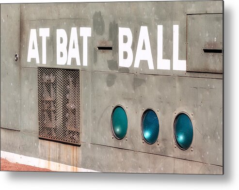 Green Monster Metal Print featuring the photograph Fenway Park At Bat - Ball Scoreboard by Susan Candelario