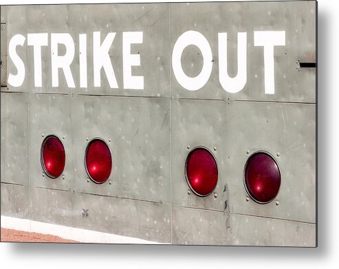 Green Monster Metal Print featuring the photograph Fenway Park Strike - Out Scoreboard by Susan Candelario