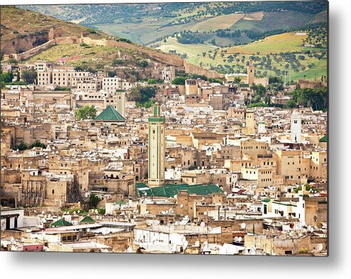 Downtown District Metal Print featuring the photograph Fez City View Fes, Morocco, North Africa by Mlenny