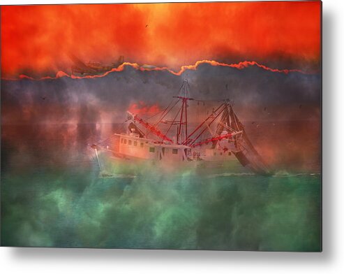 Boat Metal Print featuring the photograph Fire and Ice Misty Morning by Betsy Knapp