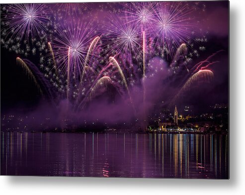 Fireworks Metal Print featuring the photograph Fireworks Lake Pusiano by Roberto Marini