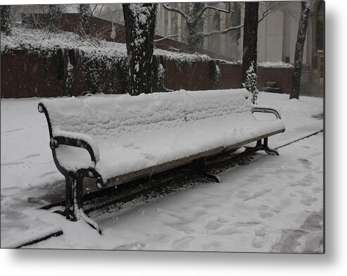 First Metal Print featuring the photograph First Snow in New York City by Vadim Levin