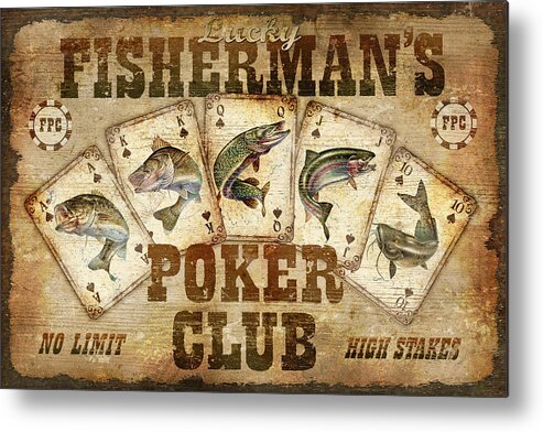 Jq Licensing Metal Print featuring the painting Fishermans Poker Club by JQ Licensing