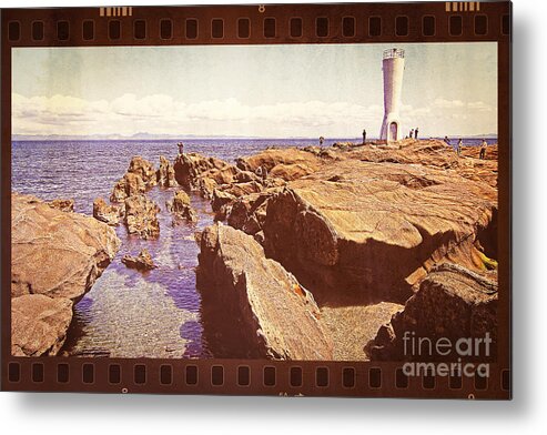 Sea Metal Print featuring the photograph Fishing at Noon By the Lighthouse by Beverly Claire Kaiya