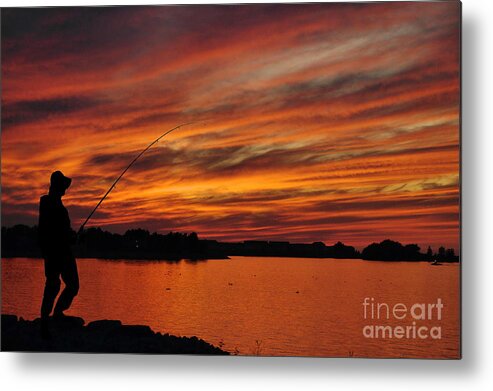 Fisherman Metal Print featuring the photograph Fishing at Sunset No. One by Andrea Kollo