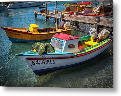 Colourful Metal Print featuring the photograph Fishing Boats Aruba by Stephen Kennedy